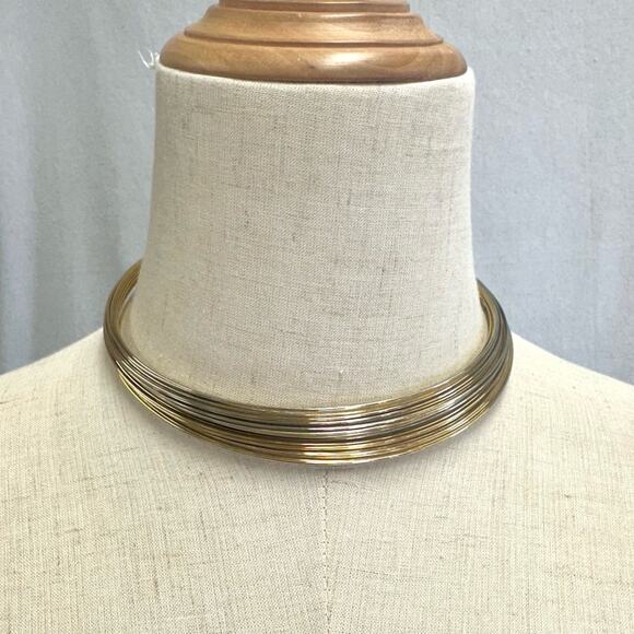 Vintage gold tone statement multi strand choker collar necklace - Picture 2 of 12